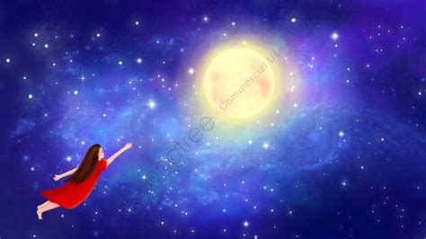 Hand Painted Illustration Starry Sky Night, Sky, Star, Moon Illustration Background And ...