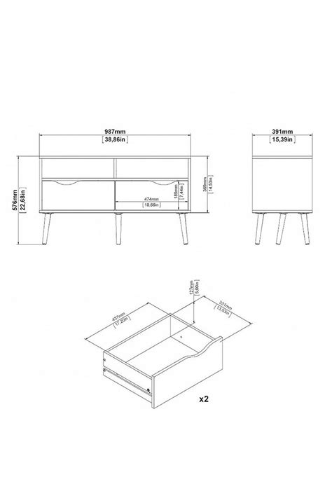 Shelves & Bookcases | Large 2 Drawer Retro Inspired Modern TV Unit Matt ...