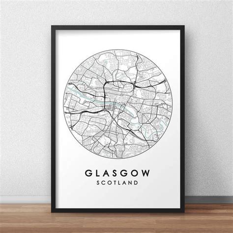 Glasgow City Map Print Street Map Art Glasgow Map Poster - Etsy UK