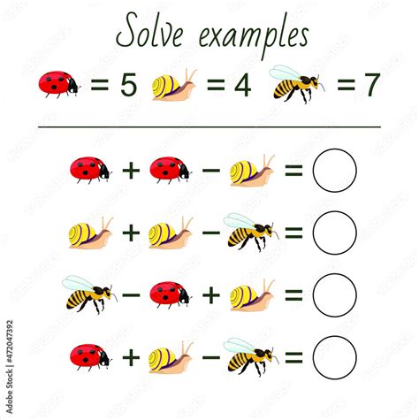 Math puzzle for kids. Math game with bugs for children, easy level ...