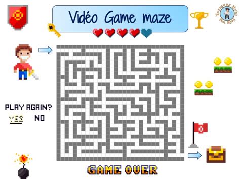 Video Game maze - Treasure hunt 4 Kids - Free game to print for kids