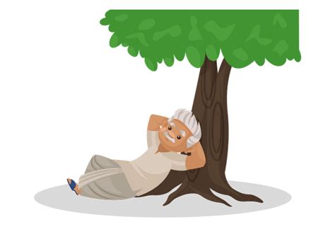 Best Premium Farmer resting under tree Illustration download in PNG & Vector format
