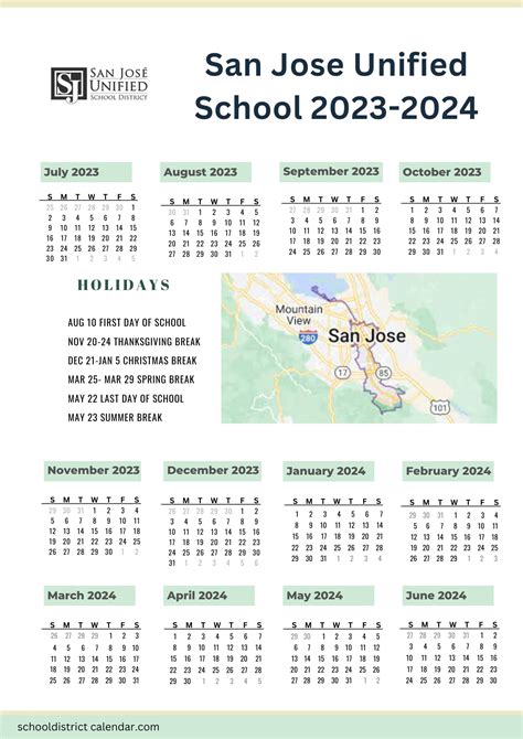 San Jose Unified School District Calendar Holidays 2023-2024