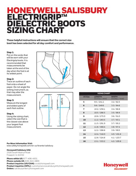 Dielectric Boots Sizing Chart - Honeywell Salisbury Download Printable ...