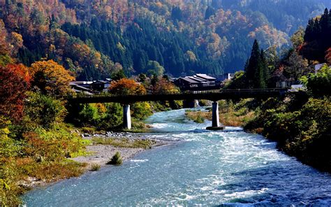 Download Wallpaper 2560x1600 Shirakawa-go, Japan, village, river ...