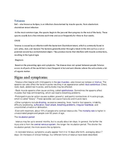 Clostridium Tetani Symptoms