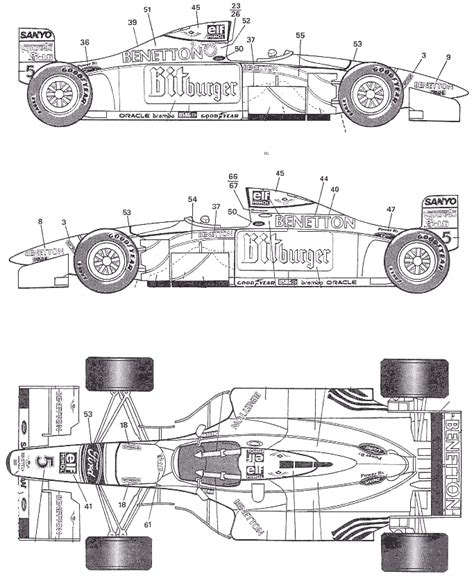 1994 Ford Benetton F1 Formula blueprints free - Outlines