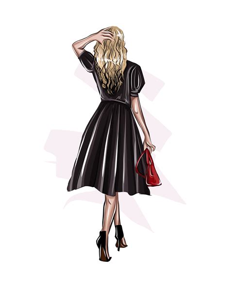 Beautiful fashion woman in black dress, stylish girl from multicolored paints. Splash of ...