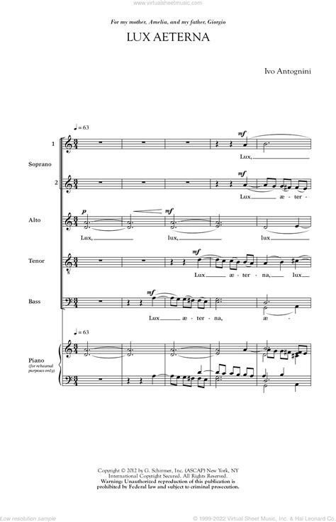 Antognini - Lux Aeterna sheet music for choir (SATB: soprano, alto, tenor, bass)