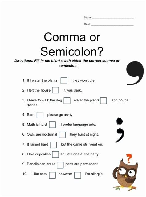 Comma Worksheet Middle School Pdf Ma Semicolon Punctuation Worksheet Middle School | Punctuation ...