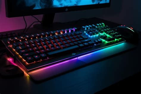 Premium Photo | View of illuminated neon gaming keyboard setup and controller