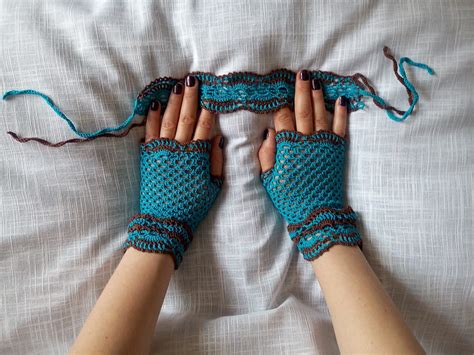 Cotton Lace Gloves Crochet Fingerless Gloves Blue Lilac Gloves - Etsy