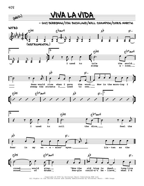 Viva La Vida Sheet Music | Coldplay | Real Book – Melody, Lyrics & Chords