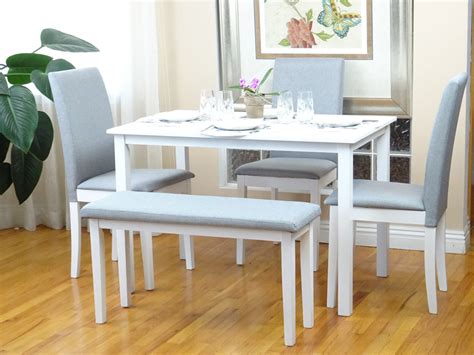 Dining Set of Rectangular Table and 3 Fallabella Chairs 1 Stained Bench ...