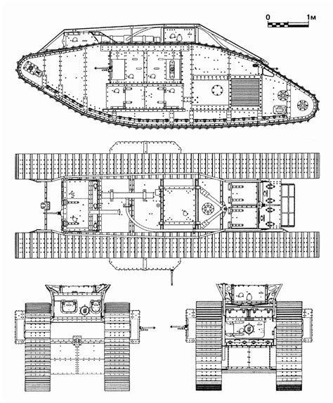 Mark V Tank Blueprint - Download free blueprint for 3D modeling