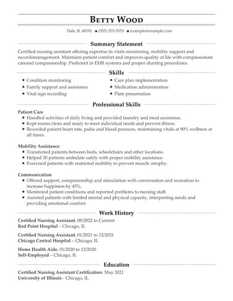 Resume Template For Cna Position