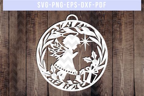 Christmas Angel SVG Cut File, Ornament Papercut, PDF, DXF