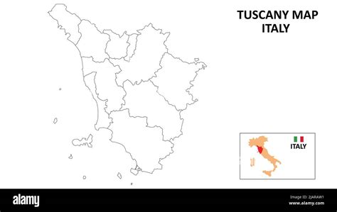 Tuscany Map. State and district map of Tuscany. Political map of Tuscany with outline and black ...