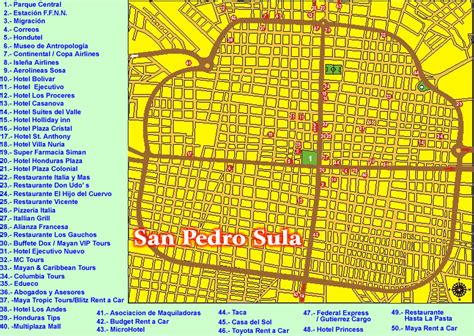 San Pedro Sula City Map, Cortes Department, Honduras