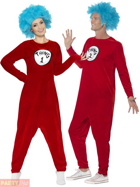 Adult Thing 1 or Thing 2 Costume Mens Ladies Dr Seuss Fancy Dress ...