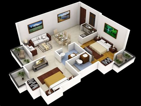 Pin by Steven on 3d Floor Plan | Two bedroom house design, Bedroom ...