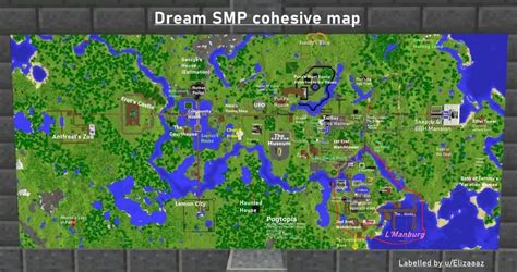 Updated fully labeled map of Dream SMP. Followed people's suggestions ...