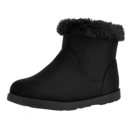 HOMEHOT Girls Boots Faux Fur Lined Winter Snow Boots for Kids Non-slip Zip Closure Black Big Kid ...