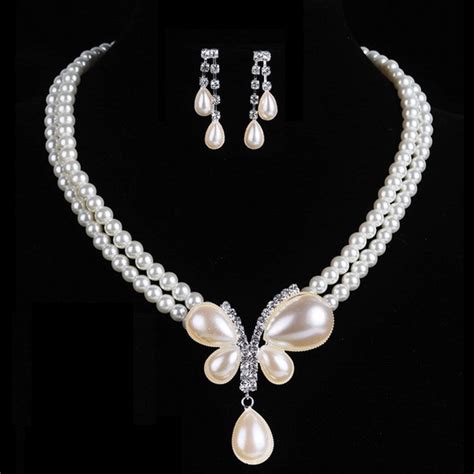 Charming Bride wedding Real Pearl Jewelry Set Crystal Pendant Necklaces Earring Set Fashion ...