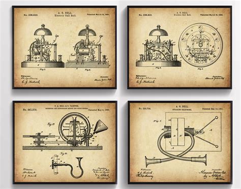 Alexander Graham Bell Invention Art Patents Telephone Patent Poster Vintage Phone Blueprint ...