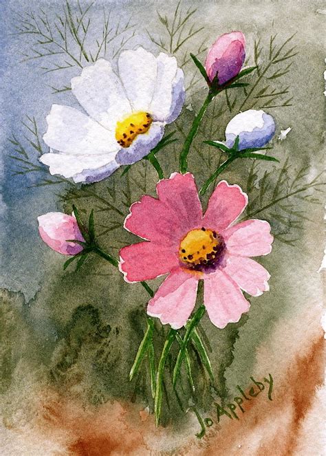 Cosmos Blooms Painting by Jo Appleby