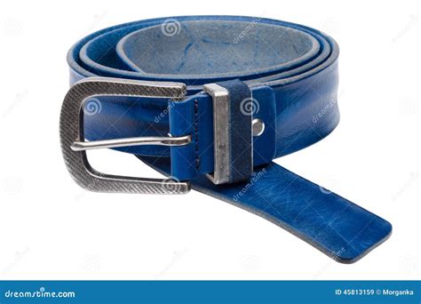 Blue Men Leather Belt Isolated On White Stock Image - Image of fabric, closeup: 45813159