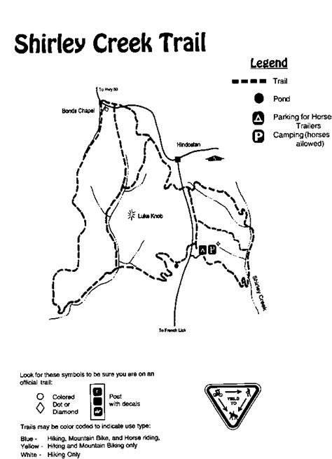 Map of Shirley Creek trail in Hoosier National Forest in Indiana