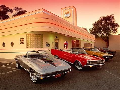 HD wallpaper: Diner Restaurant Classic Car Classic Chevrolet Corvette GTO Pontiac Plymouth HD ...