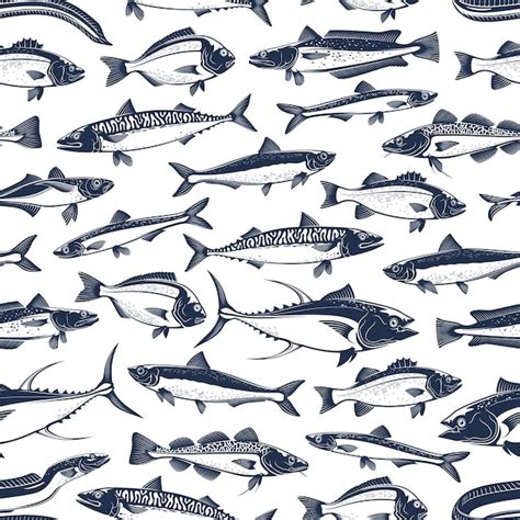 Premium Vector | Fish seamless pattern fishing background