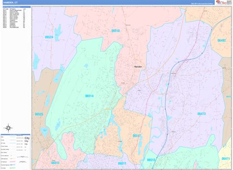 Hamden Connecticut Wall Map (Color Cast Style) by MarketMAPS - MapSales