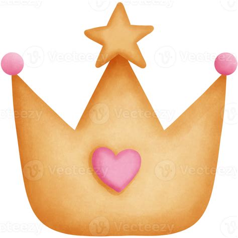 Watercolor golden crown with star and pink heart illustration. Baby nursery clipart. 36135527 PNG