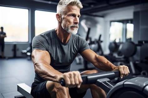 Premium AI Image | Sixty year old man exercising in the gym