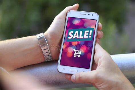 Cell Phone with Advertising Sale on Screen. Stock Image - Image of ...