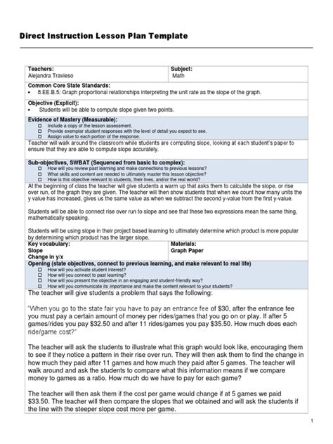 Direct Instruction Lesson Plan Template | Educational Assessment | Teachers