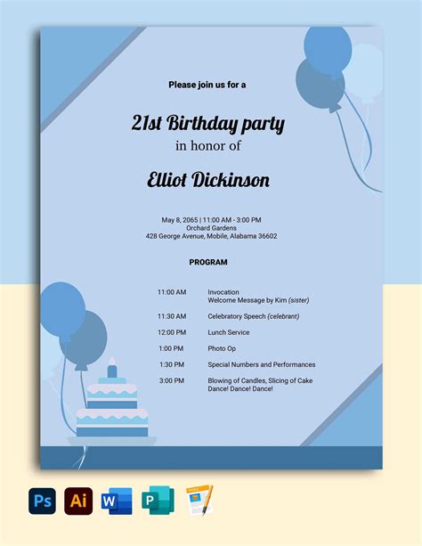 21st Birthdays Party Program Template in Pages, Word, Illustrator, PSD ...