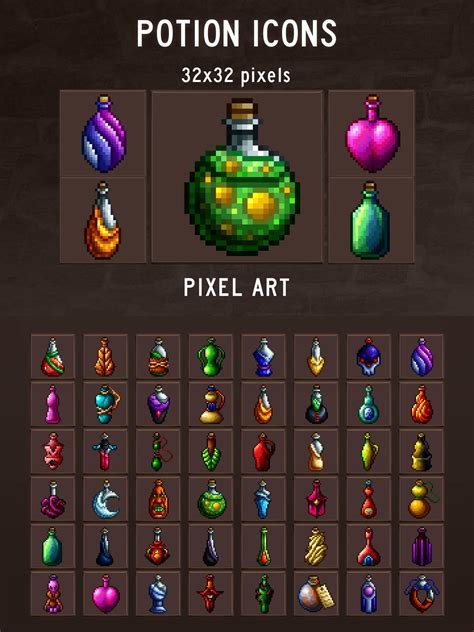 Potion Icons Pixel Art Pack - CraftPix.net | Pixel art, Cool pixel art ...