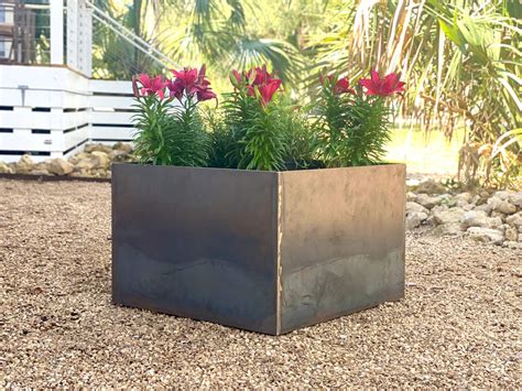 Corten Steel Planter Box 24x24x16 With Shelf | Custom Fire Pits ...