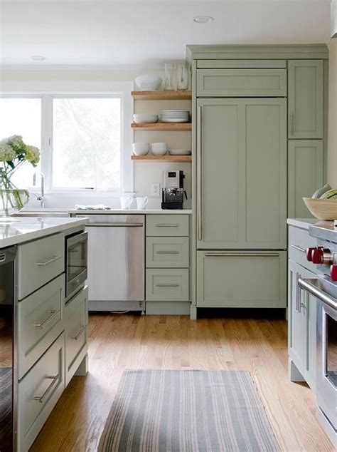 Beautiful kitchen features sage green cabinets paired with white quartz countertops. | Kitchen ...