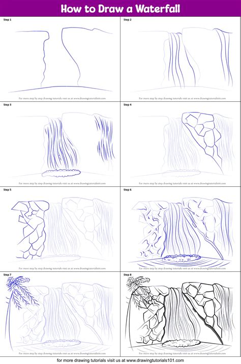 How to Draw a Waterfall (Waterfalls) Step by Step | DrawingTutorials101.com