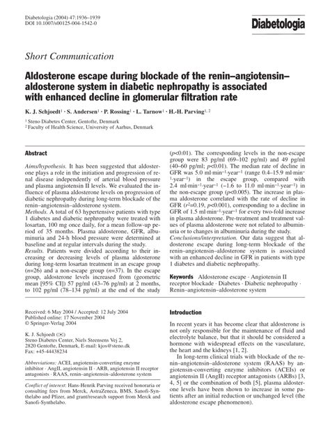 (PDF) Aldosterone escape during blockade of the renin-angiotensin ...