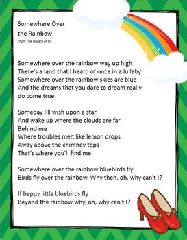 Somewhere Over the Rainbow Close Reading with Lyrics- Wizard of Oz