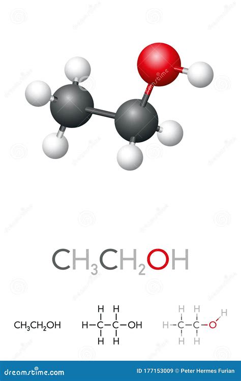 Ethanol, CH3CH2OH, Ethyl Alcohol, Molecule Model and Chemical Formula ...