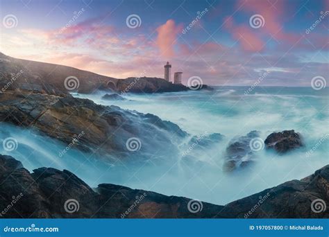 Petit Minou Lighthouse at Sunset with Red Light , Brest , France View ...