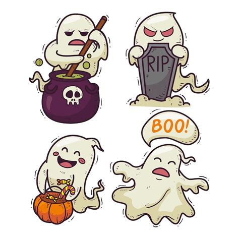 Free Vector | Hand drawn style halloween ghost collection