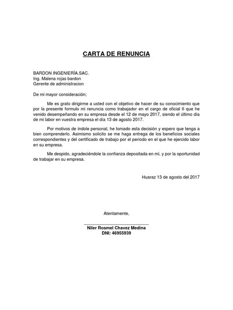 Formato De Una Carta De Renuncia - Image to u